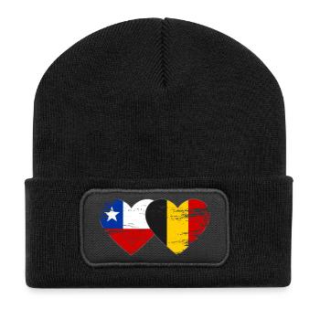 Chile Belgien Flagge Herz - Recycelte Patch Beanie - Schwarz - Vorne