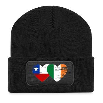 Chile Irland Flagge Herz used - Recycelte Patch Beanie - Schwarz - Vorne