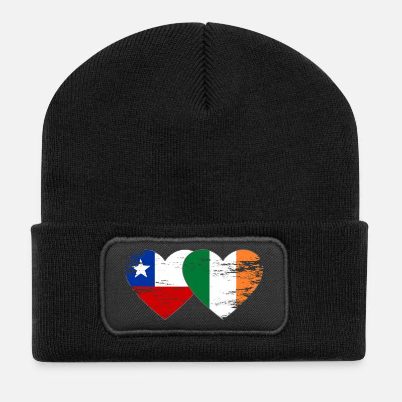 Chile Ireland flag heart used - Recycled Patch Beanie - black