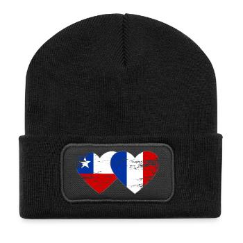 Chile Frankreich Flagge Herz used - Recycelte Patch Beanie - Schwarz - Vorne