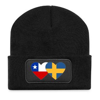 Chile Schweden Flagge Herz - Recycelte Patch Beanie - Schwarz - Vorne