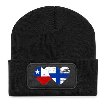 Chile Finland Flag Heart - Recycled Patch Beanie - black - Front