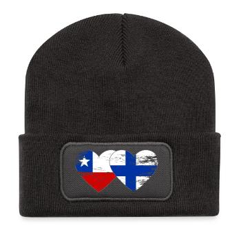 Chile Finnland Flagge Herz - Recycelte Patch Beanie - Dunkelgrau - Vorne