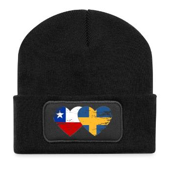 Cœur du drapeau chilien suédois utilisé - Beanie recyclé à patch - noir - Devant
