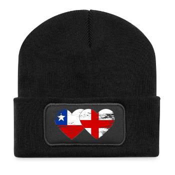 Chile England flagge Herz - Recycelte Patch Beanie - Schwarz - Vorne