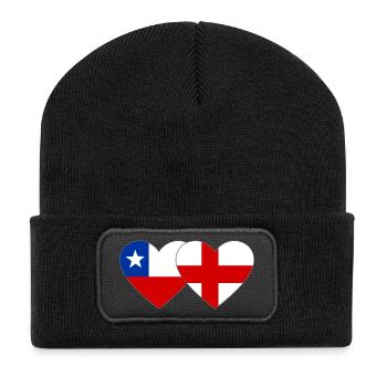Chile England Flagge Herz  - Recycelte Patch Beanie - Schwarz - Vorne
