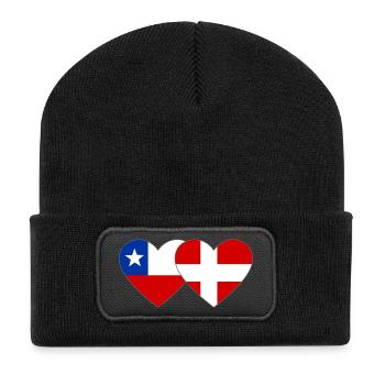 Chile Dänemark Flagge Herz - Recycelte Patch Beanie - Schwarz - Vorne