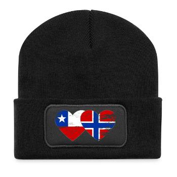 Chile Norwegen Flagge Herz used - Recycelte Patch Beanie - Schwarz - Vorne