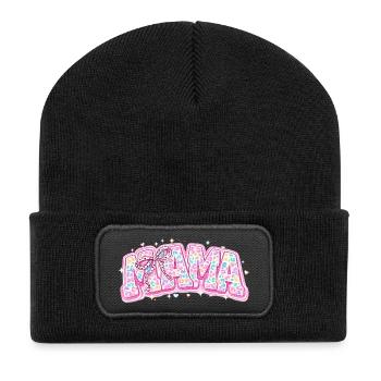 Mama Pastel Leopard – Groovy Varsity Style und Schleife - Recycelte Patch Beanie - Schwarz - Vorne