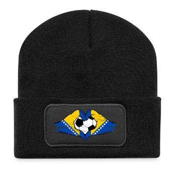 Bosnische Flagge Fußballherz used  - Recycelte Patch Beanie - Schwarz - Vorne