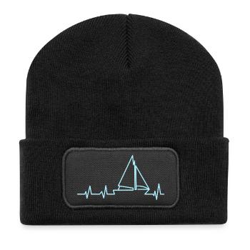 Segelboot Herzschlag Segeln - Recycelte Patch Beanie - Schwarz - Vorne