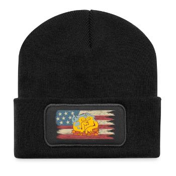 komischer Hund comic style mit amerikanische Flagg - Recycelte Patch Beanie - Schwarz - Vorne