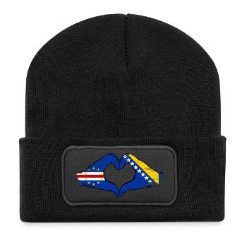 Kap Verde Bosnien Flagge Hände Herzform used - Recycelte Patch Beanie - Schwarz - Vorne