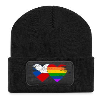 Tschechien Regenbogen Flagge Herz used - Recycelte Patch Beanie - Schwarz - Vorne