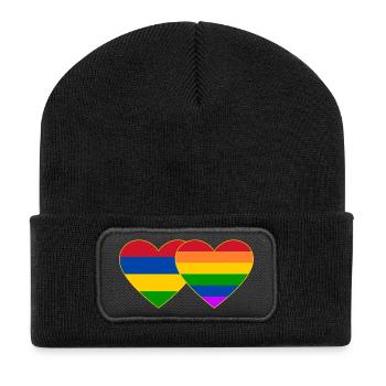 Mauritius Regenbogen Flagge Herz - Recycelte Patch Beanie - Schwarz - Vorne