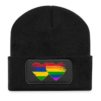 Mauritius Regenbogen Flagge Herz used - Recycelte Patch Beanie - Schwarz - Vorne