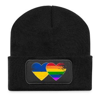 Ukraine Regenbogen Flagge Herz used - Recycelte Patch Beanie - Schwarz - Vorne