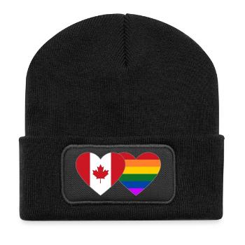 Kanada Regenbogen Flagge Herz - Recycelte Patch Beanie - Schwarz - Vorne