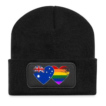 Australien Regenbogen Flagge Herz used - Recycelte Patch Beanie - Schwarz - Vorne