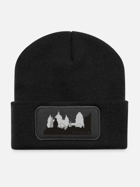 Leipzig Skyline - Recycled Patch Beanie - black