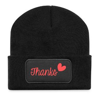 MERCI. MERCI. MERCI. ANNIVERSAIRE. NAISSANCE. - Beanie recyclé à patch - noir - Devant