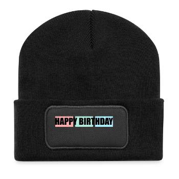 anniversary. HAPPY BIRTHDAY. Happy birthday. - Recycled Patch Beanie - black - Front