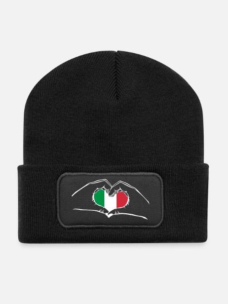 I love Italy - heart hands - Recycled Patch Beanie - black