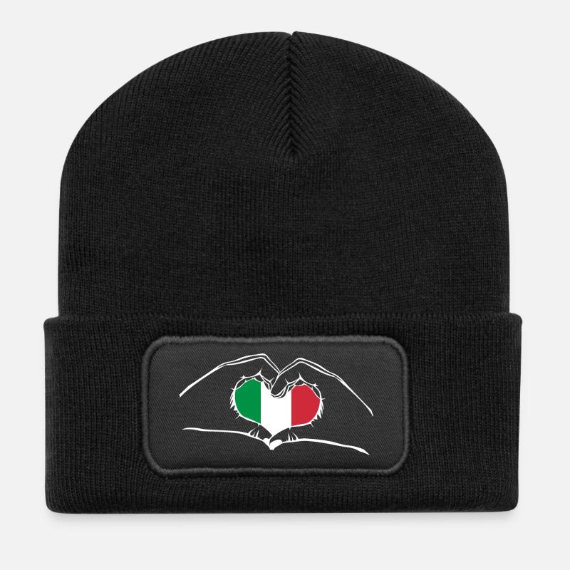 I love Italy - heart hands - Recycled Patch Beanie - black