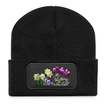 daffodils daffodils tulips tulips stiefmuetterchen - Recycled Patch Beanie - black - Front