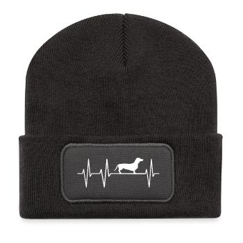 teckel battement de coeur chien chien amour coeur ligne de cœur - Beanie recyclé à patch - charbon - Devant