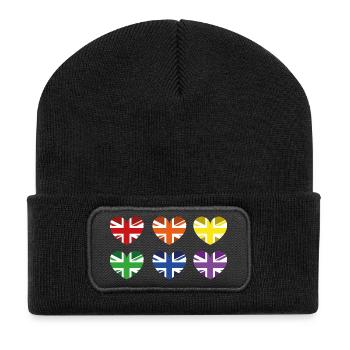 UK RAINBOW FLAG - Recycled Patch Beanie - black - Front