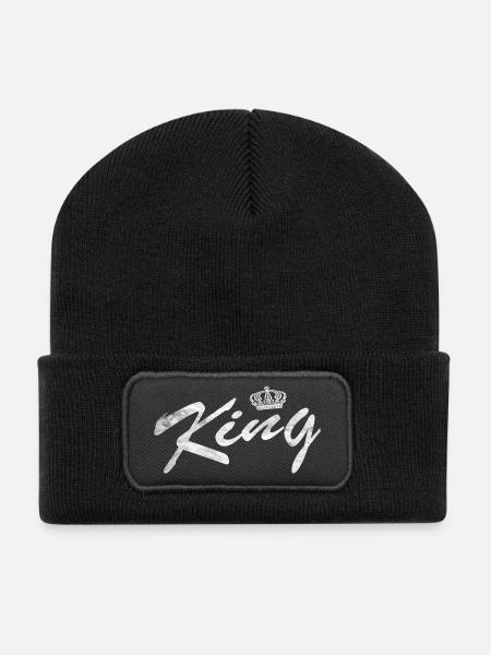 King Partnerlook King & Queen Geschenk - Recycelte Patch Beanie - Schwarz