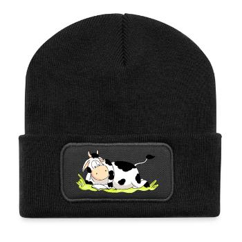 Reading Cow - Recycled Patch Beanie - black - Front