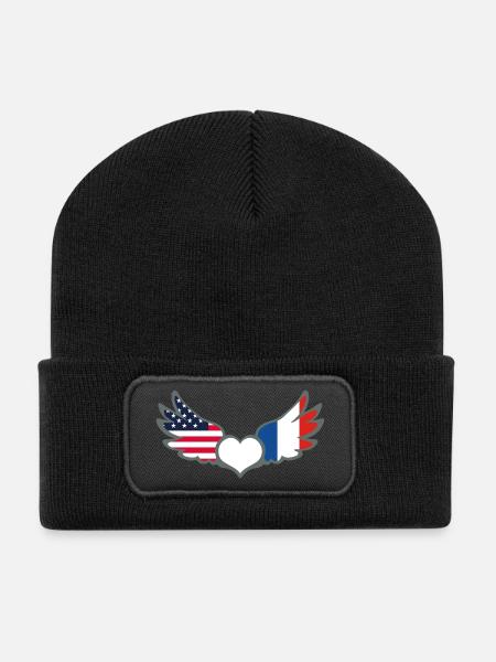 Drapeaux Français et American Flag France USA - Beanie recyclé à patch - noir