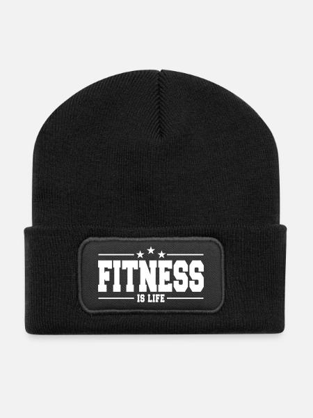 fitness is life 1 - Recycelte Patch Beanie - Schwarz