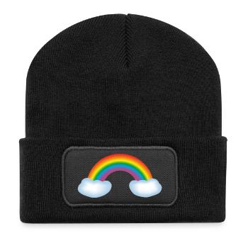 Regenbogen mit Wolken - Recycelte Patch Beanie - Schwarz - Vorne