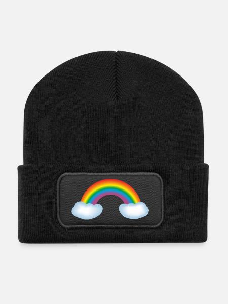 Regenbogen mit Wolken - Recycelte Patch Beanie - Schwarz