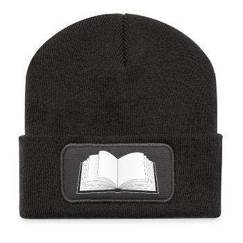 un livre ouvert pour le rat de bibliothèque ou le rat de bibliothèque - Beanie recyclé à patch - charbon - Devant
