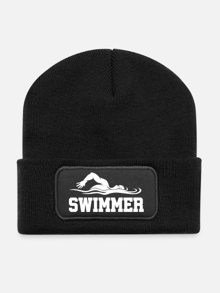 Schwimmer-Silhouette mit Wellen - Recycelte Patch Beanie - Schwarz