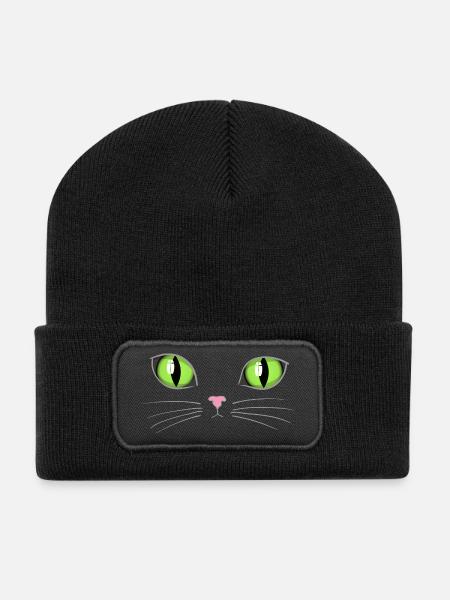 Cat green eyes - Recycled Patch Beanie - black