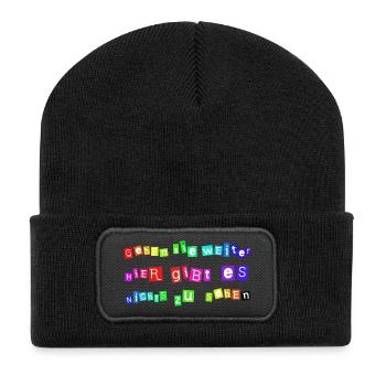 Gehen Sie weiter – Hier gibt es nichts zu sehen | - Recycelte Patch Beanie - Schwarz - Vorne
