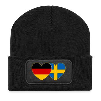 Deutschland Schweden Flagge Herz - Recycelte Patch Beanie - Schwarz - Vorne