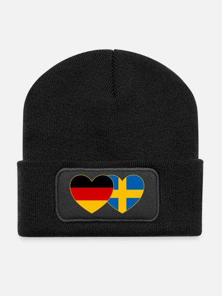 Deutschland Schweden Flagge Herz - Recycelte Patch Beanie - Schwarz