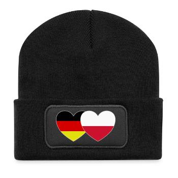 Deutschland Polen Flagge Herz - Recycelte Patch Beanie - Schwarz - Vorne