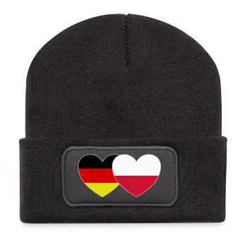 Germany Poland Flag Heart - Recycled Patch Beanie - dark grey - Front
