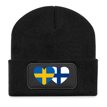 Schweden Finnland Flagge Herz - Recycelte Patch Beanie - Schwarz - Vorne