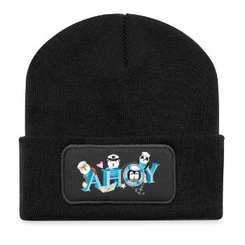 cute animals with English sailor greeting Ahoy - Recycled Patch Beanie - black - Front