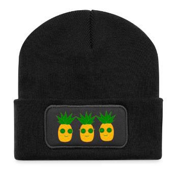 Ananas mit Sonnenbrille Sommer T-shirt - Recycelte Patch Beanie - Schwarz - Vorne