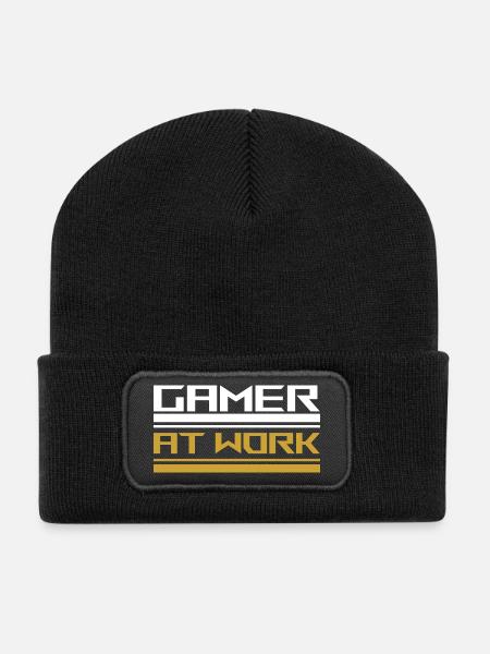Gamer at work white - Recycelte Patch Beanie - Schwarz