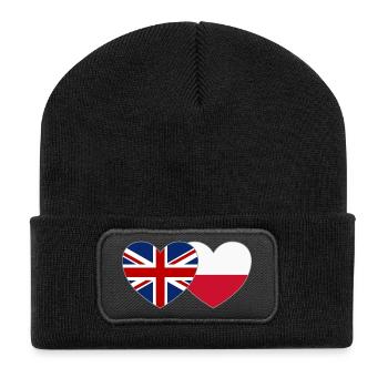 Great Britain Poland Flag Heart - Recycled Patch Beanie - black - Front